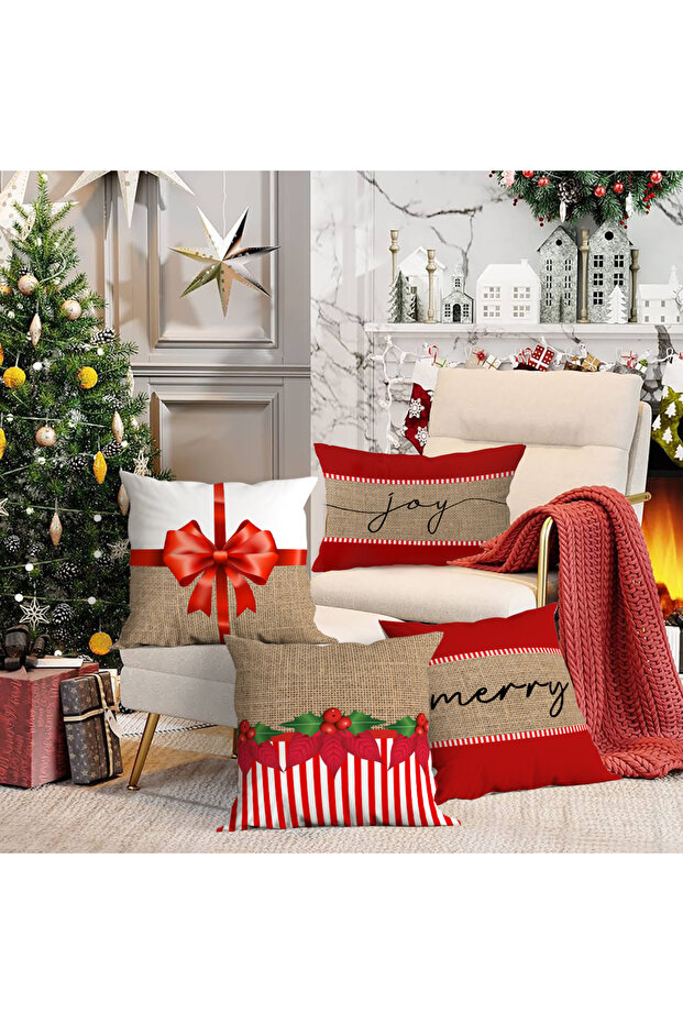 4-Piece New Year's Themed Velvet Throw Pillow Cover 43X43 cm - Decorative Pillowcase