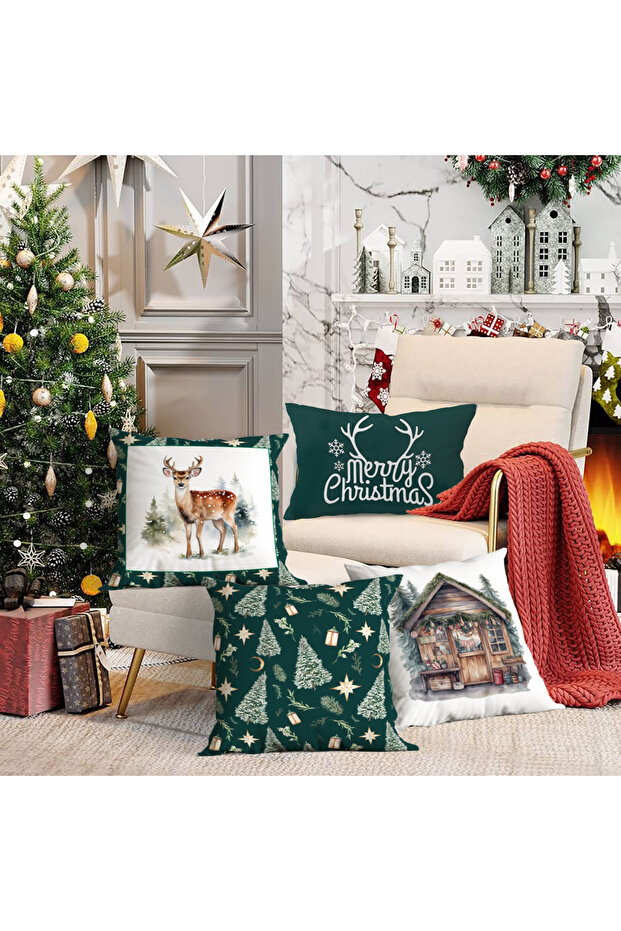 4-Piece New Year's Themed Velvet Throw Pillow Cover 43X43 cm - Decorative Pillowcase