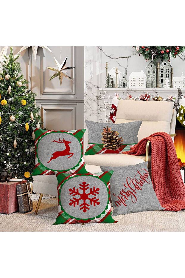 4-Piece New Year's Themed Velvet Throw Pillow Cover 43X43 cm - Decorative Pillowcase