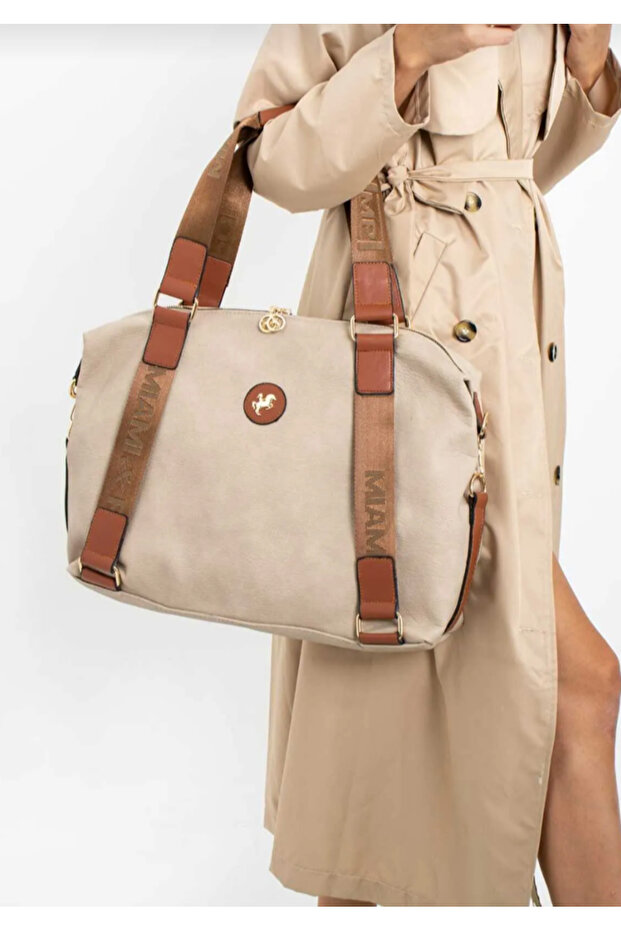 Cream Large Size Hand and Shoulder Bag - 1