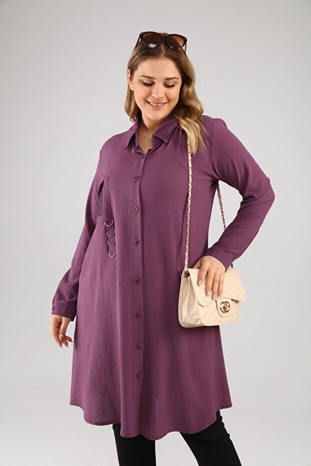 Women's Large Size Rhinestone Ayrobin Shirt Tunic Plum