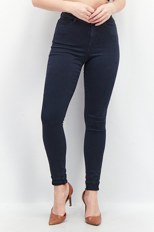 Women Skinny Fit Plain Stretchable Skinny 32 Length Jeans, Navy Blue