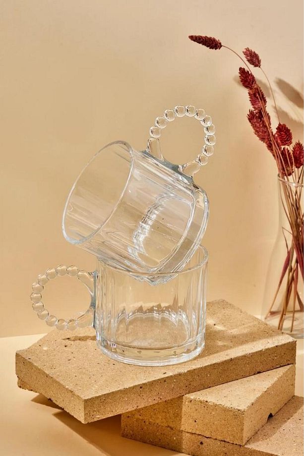 2 Adet Cam Boncuk Kulplu Bardak Kupa Çay Kahve Meşrubat Bardağı 250ml - 3