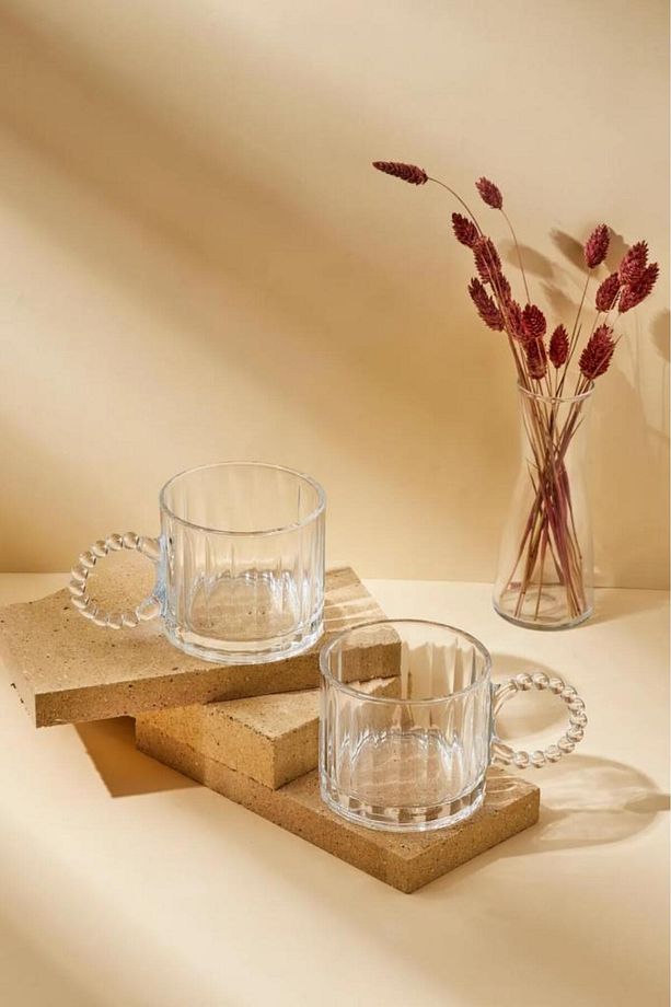 2 Adet Cam Boncuk Kulplu Bardak Kupa Çay Kahve Meşrubat Bardağı 250ml - 2