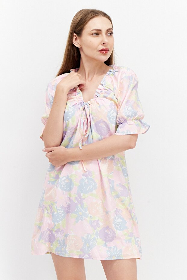 Women Floral Print Mini Dress, Multicolor