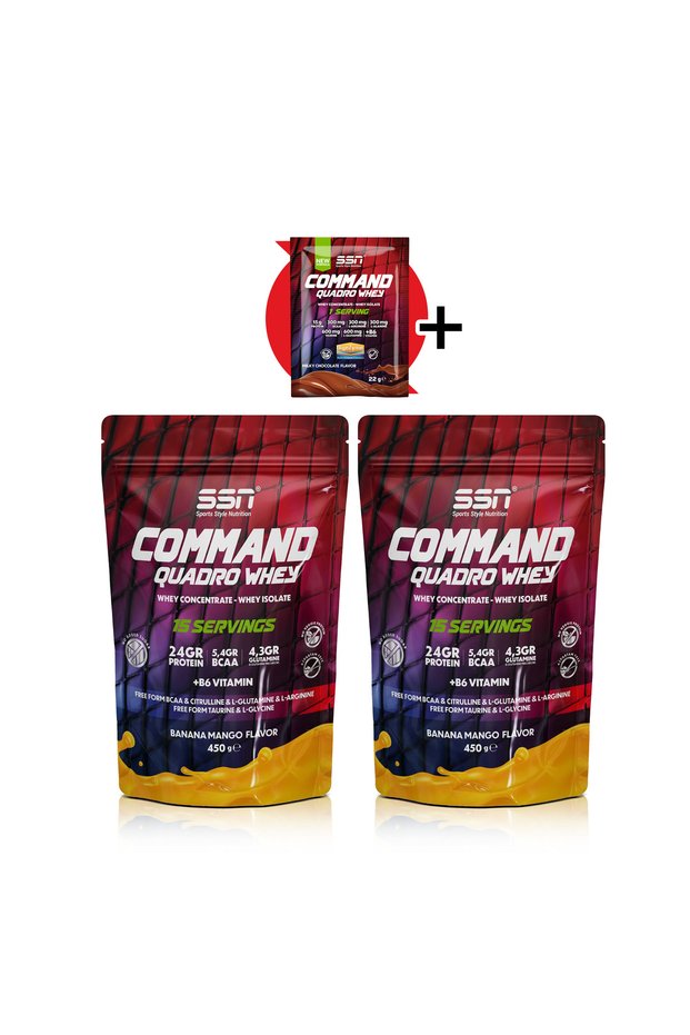 Command Quadro Whey 900 Gr 30 Sachets with Banana Mango (15X2 Doypacks) Combination
