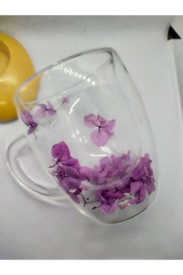 Isıya Dayanıklı Çift Cidarlı Kurutulmuş Canlı Çiçekli Kupa - 6