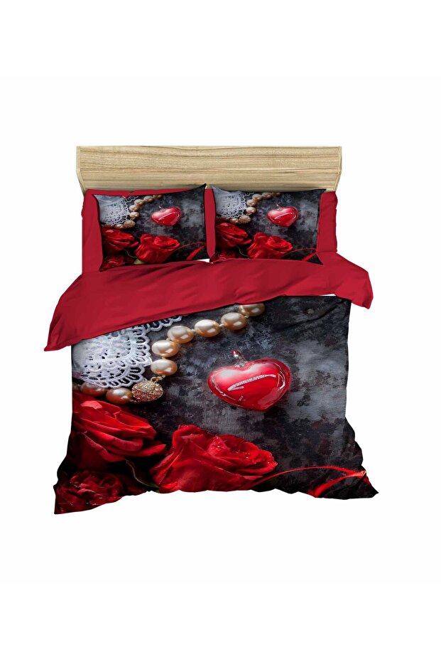 Red Heart and Rose 3D Double Bedding Set