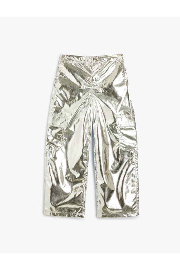Glared Shiny Parachute Trousers Pocket Detailed Elastic Waist