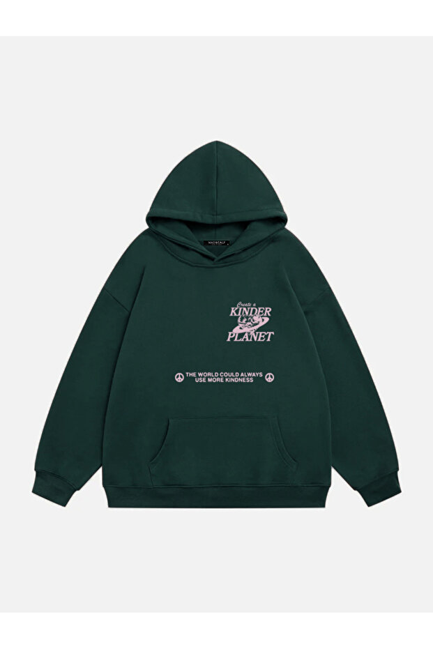 Women's Kinder Planet Printed Hooded Fleece Oversize Sweatshirt