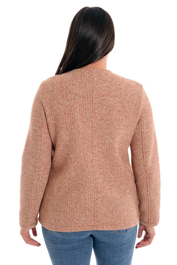 Trend42Plus Plus Size Pocket Stone Printed Camel Jacket - 5