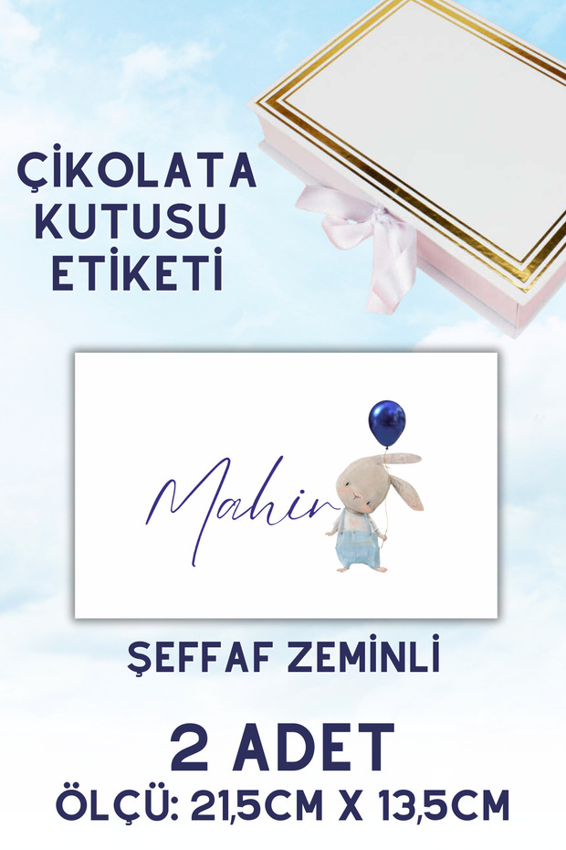 TAVŞAN DESEN ÇİKOLATA KUTUSU KAPAK ETİKET 2 ADET - ŞEFFAF ZEMİNLİ - 1