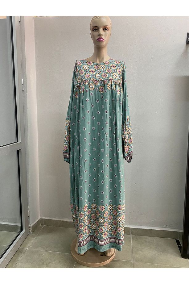 Penye Kumaş, Desenli, Yuvarlak Yaka, Lastik Kol Elbise (62*2=124 cm. Göğüs/ Boy 143 ölçü İADE YOK. - 1