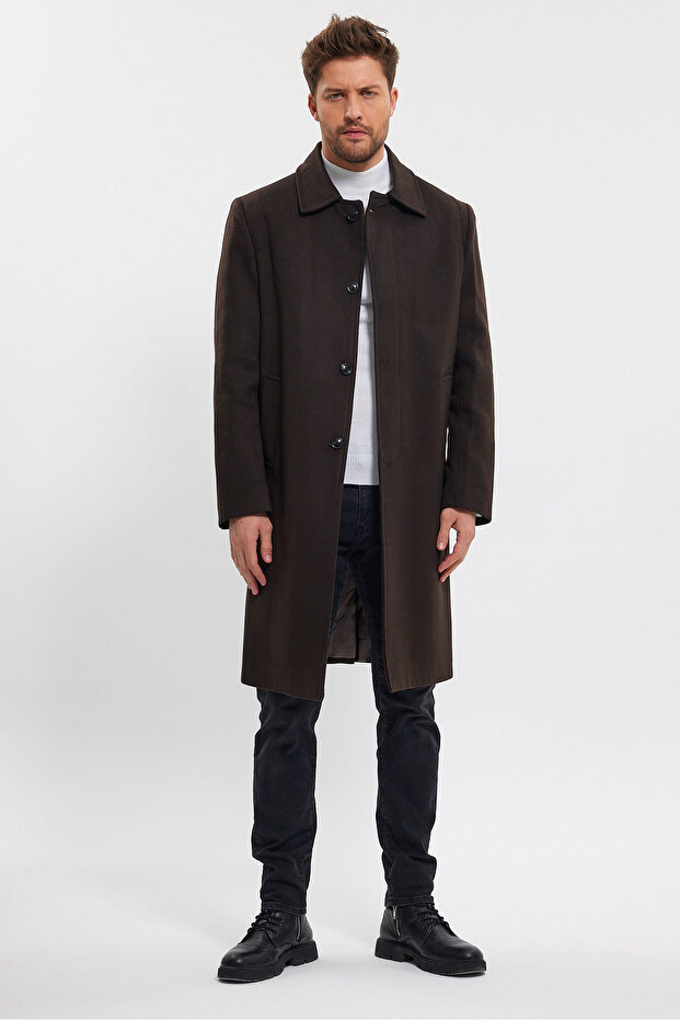 Men's Dark Brown Long Regular Fit Cashew Coat