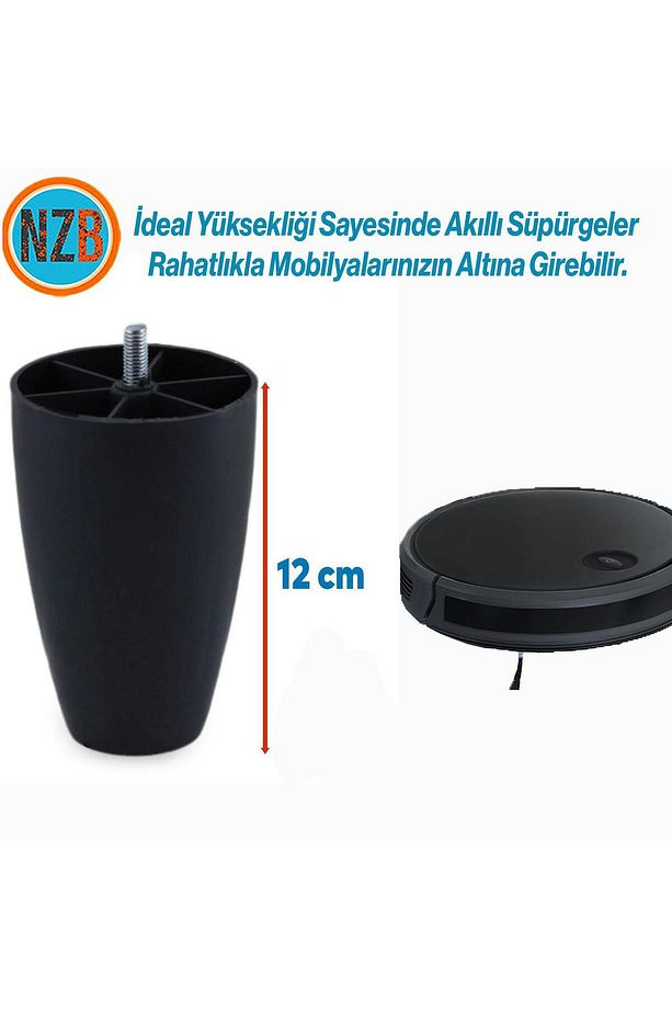 Mobilya Yükseltici Kanepe TV Ünitesi Koltuk Ayağı Baza Ayakları Siyah Oval Plastik Ayak 12 cm 4 Adet - 7