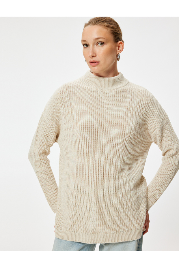 Oversize Knitwear Sweater Hip Length High Neck Long Sleeve Soft Textured