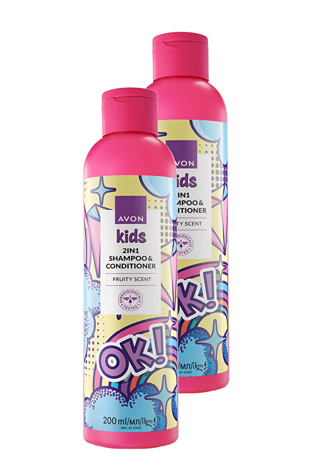 Kids Ok 2 in 1 Shampoo with Fruit Scent and Conditioner 200 Ml. Set of Two