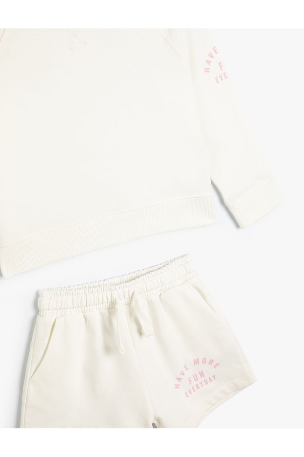 2'li Şort Sweatshirt Slogan Baskı Detaylı Pamuklu - 3