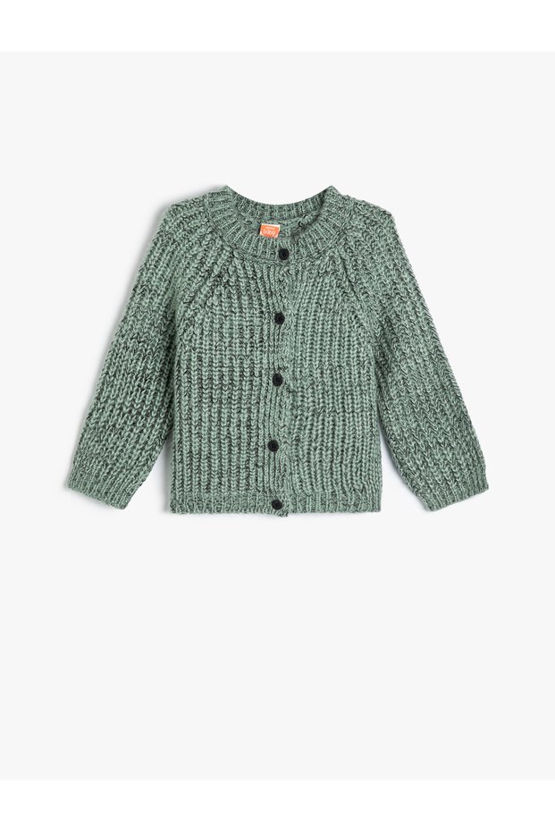 Knitted Cardigan Button Closure Long Sleeve Round Neck