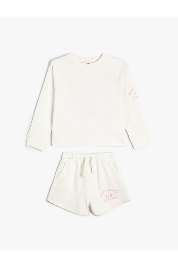 2'li Şort Sweatshirt Slogan Baskı Detaylı Pamuklu - 1