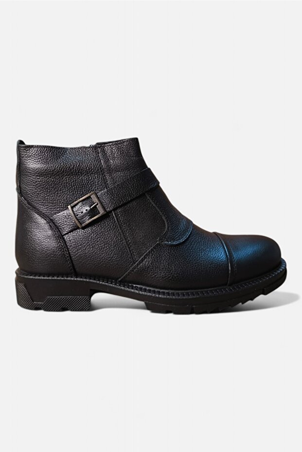 Genuine Leather Water and Cold Proof Furry Non-Slip Rubber Sole Orthopedic Sole Winter Men's Boots Black