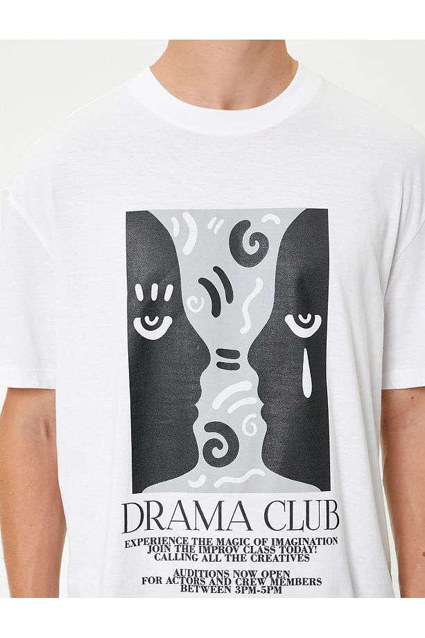Oversize Slogan Baskılı Kısa Kollu Pamuklu Bisiklet Yaka Tişört - 5