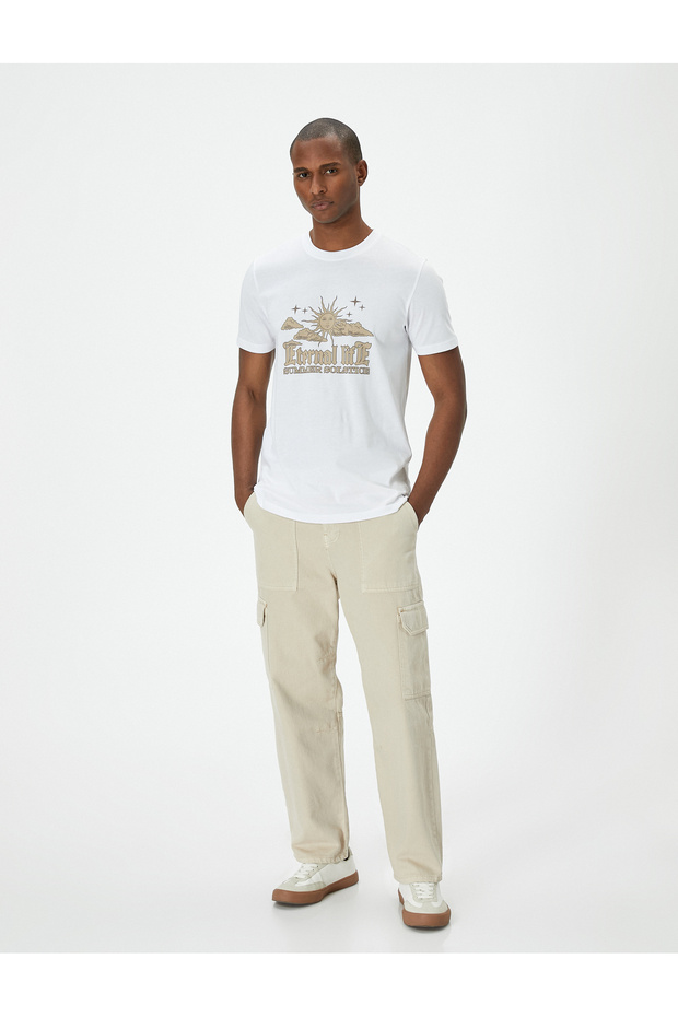 Slogan Print Cotton Crew Neck Slim Fit T-Shirt
