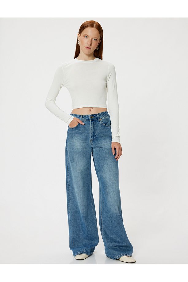 Uzun Kollu Crop Basic Body Yuvarlak Yaka Viskon Kumaş - 2