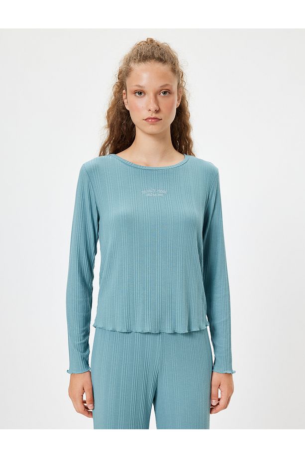 Modal Kumaş Pijama Üstü Uzun Kollu Bisiklet Yaka - 3
