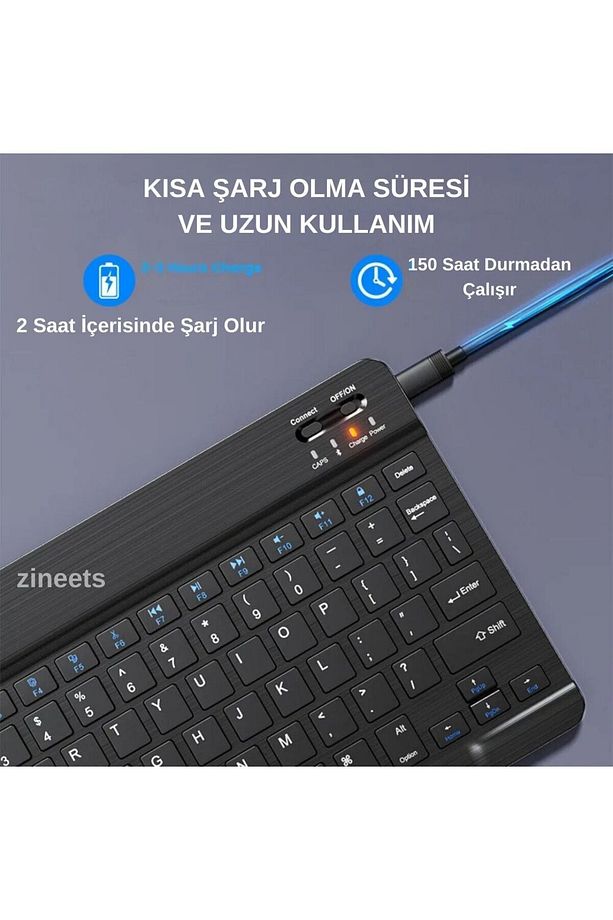 Kablosuz Şarjlı Bluetooth Klavye Mouse Ve Mousepad Seti Ultra Slim Tablet Telefon Windows Uyumlu - 6