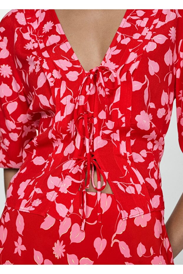 Gemusterte Bluse mit Bindedetail - 6