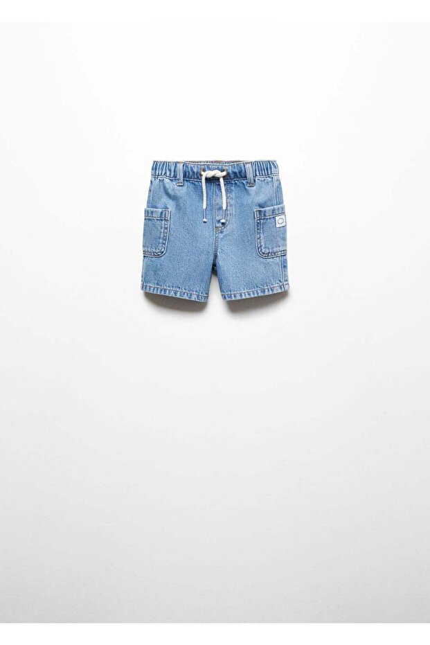 Beli elastik bermuda kot şort - 3