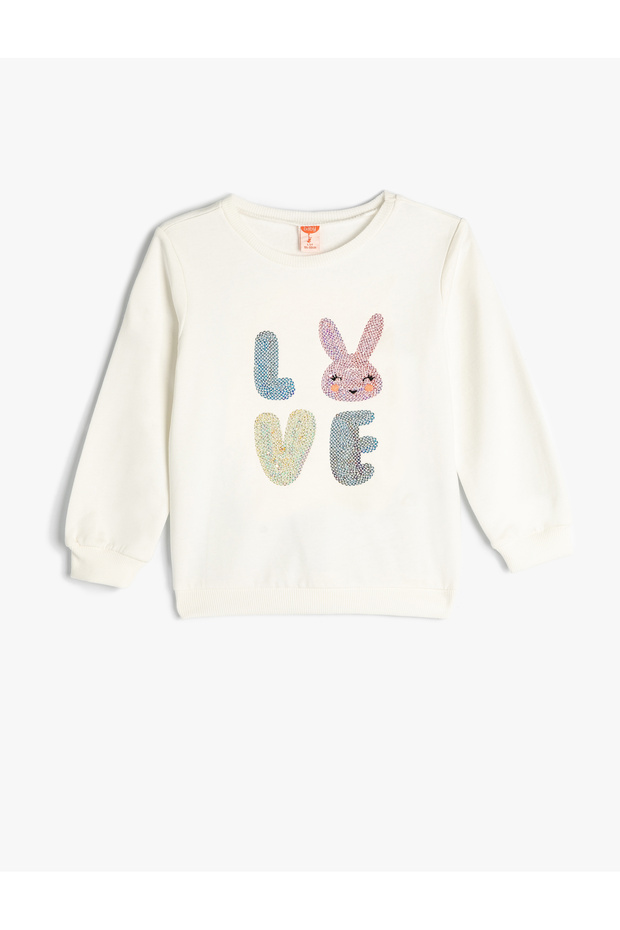 Sweatshirt Rabbit Printed Sequined Cotton Embroidered