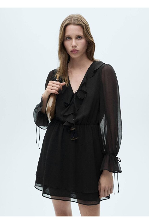 Fırfırlı kısa elbise - 1