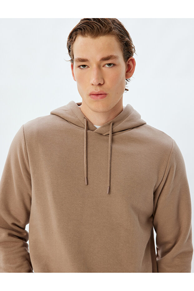 Şardonlu Pamuklu Basic Kapşonlu Sweatshirt - 1