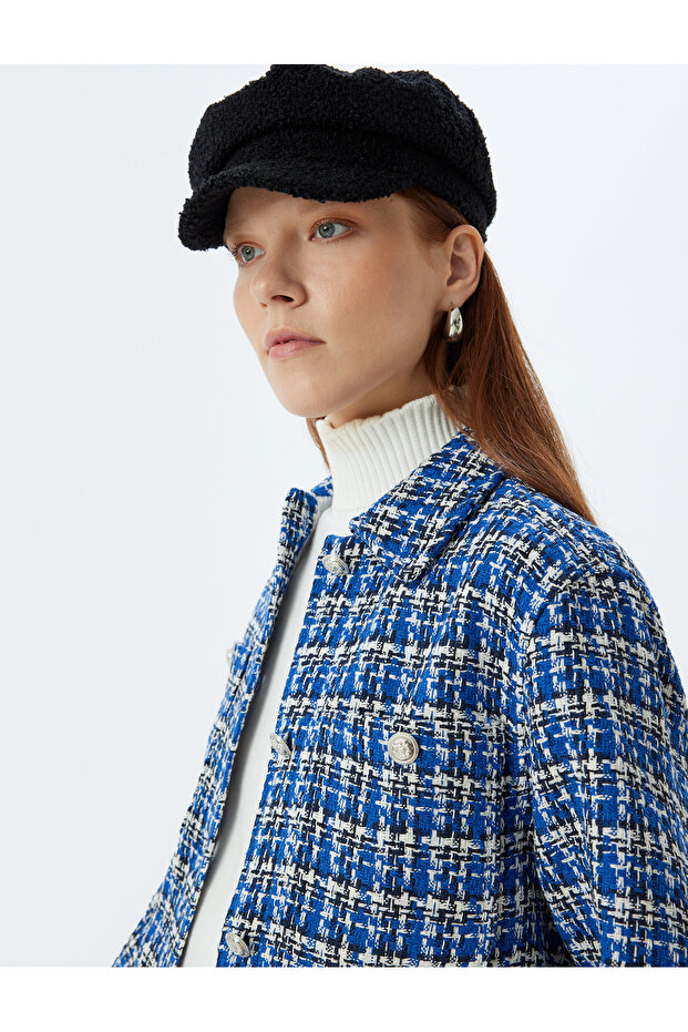 Tweed Shirt Jacket with Pocket Detail and Long Sleeves