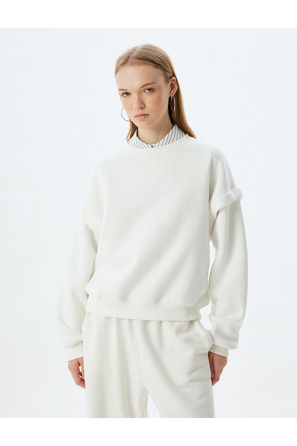 Şardonlu Basic Oversize Sweatshirt Uzun Kollu Bisiklet Yaka Dikiş Detaylı - 3