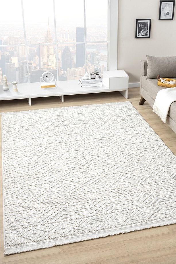 Krem Yumuşak Dokuma Halı Kilim Salon Mutfak Koridor Yolluk Dokuma Makine Halısı 0018 - 9