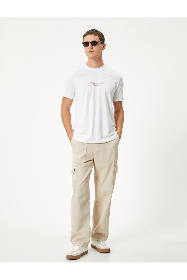 Cotton Slim Fit T-Shirt - Slogan Printed, Short Sleeve, Crew Neck