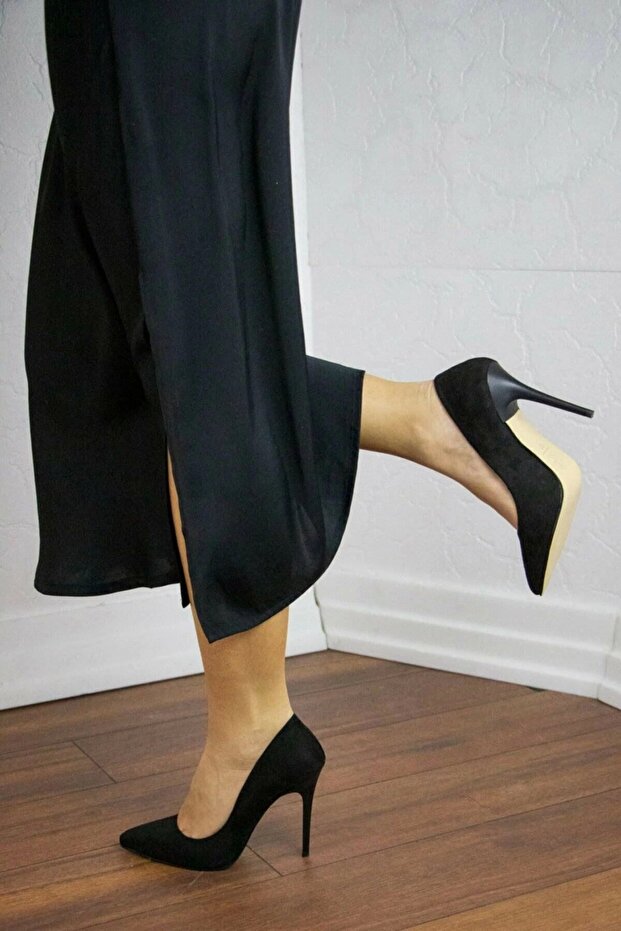 Women's Stiletto Thin High Heel Shoes Black Suede