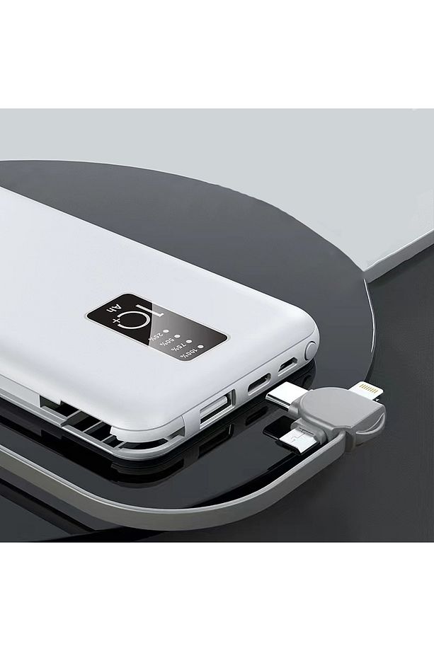 Beyaz PW-05 Hızlı Led Göstergeli Micro Lightning Type-C Kablolu Taşınabilir Powerbank 10000mAh Zore - 4