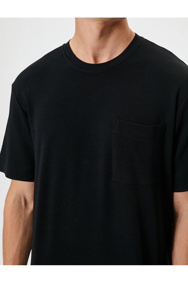 Cep Detaylı Kısa Kollu Bisiklet Yaka Regular Fit Pamuklu Basic Tişört - 5