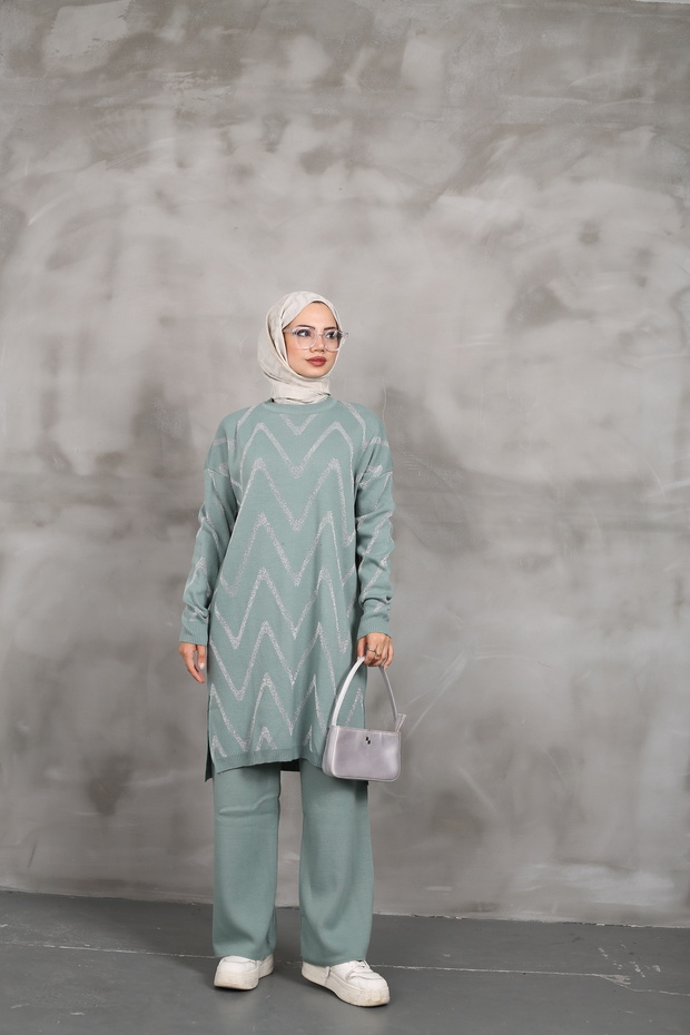 Simli Triko Tunik Pantolon Takım - 1