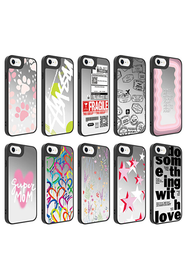 iPhone Se 2022 Compatible Mirror Patterned Camera Protected Glossy Zore Mirror Case-Heart - 2
