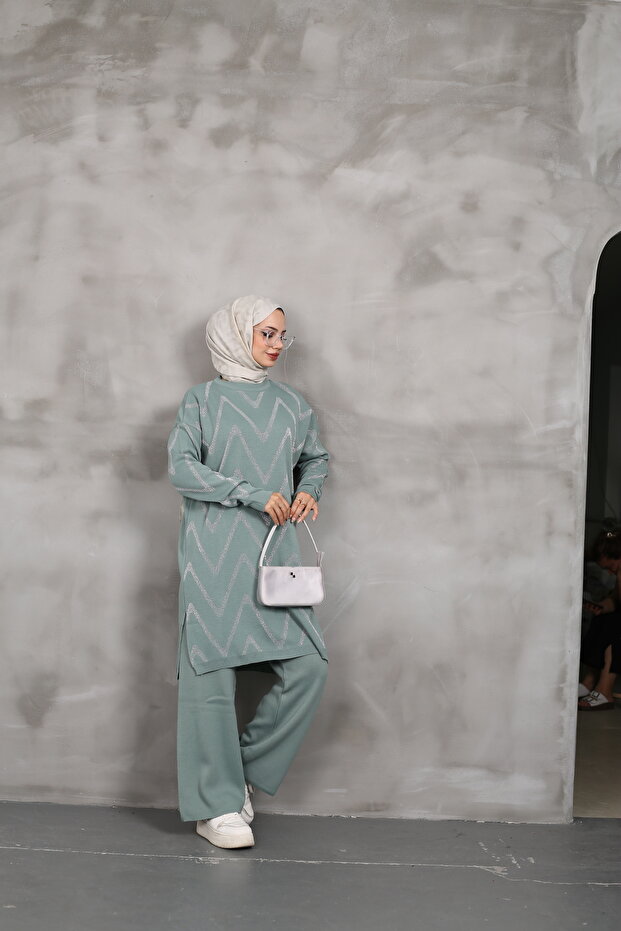 Simli Triko Tunik Pantolon Takım - 4