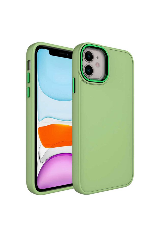 iPhone 11 Compatible Silicone Zore Luna Case with Metal Frame and Button Design-Green