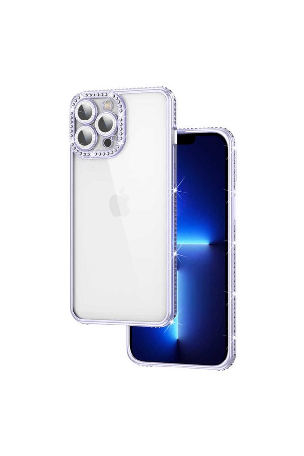 iPhone 12 Pro Compatible Camera Protected Stone Zore Mina Case-Lilac