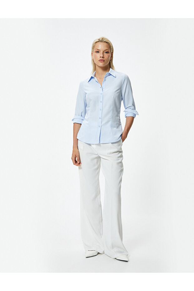 Business Poplin Shirt Long Sleeve Classic Collar with Piping