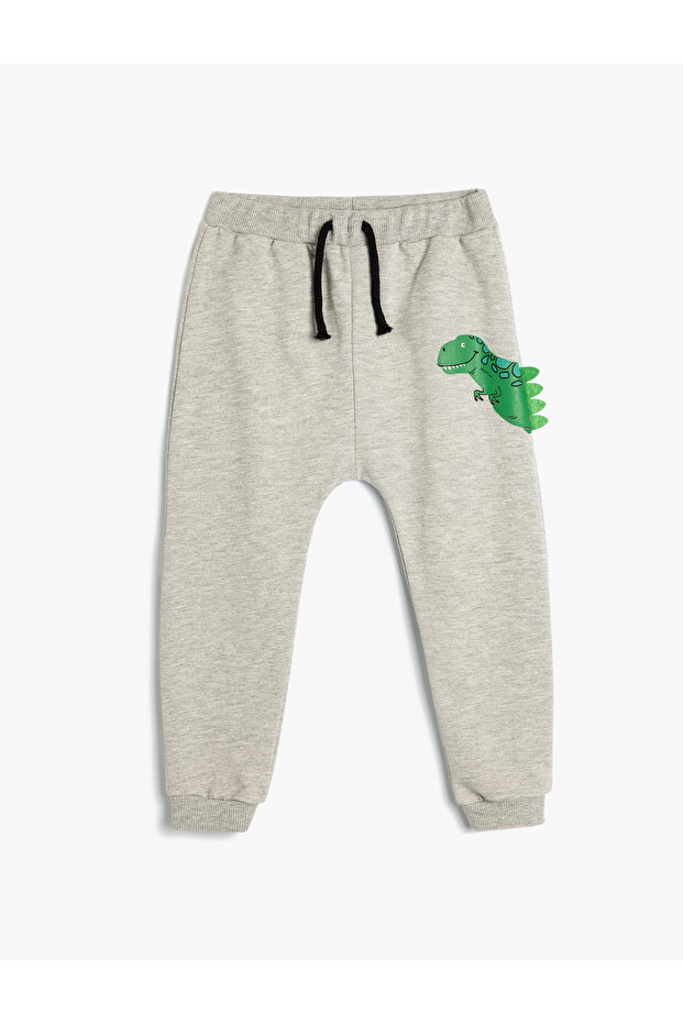 Dinosaur Jogger Sweatpants with Tie Waist, Pockets, Appliqué Detail, and Ribbon Decoration