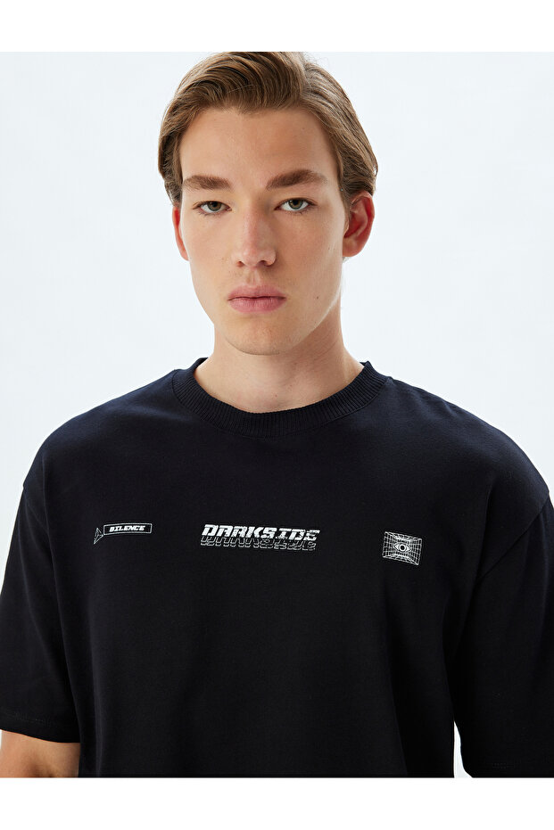 Oversize T-Shirt Slogan Printed Crew Neck Short Sleeve Cotton